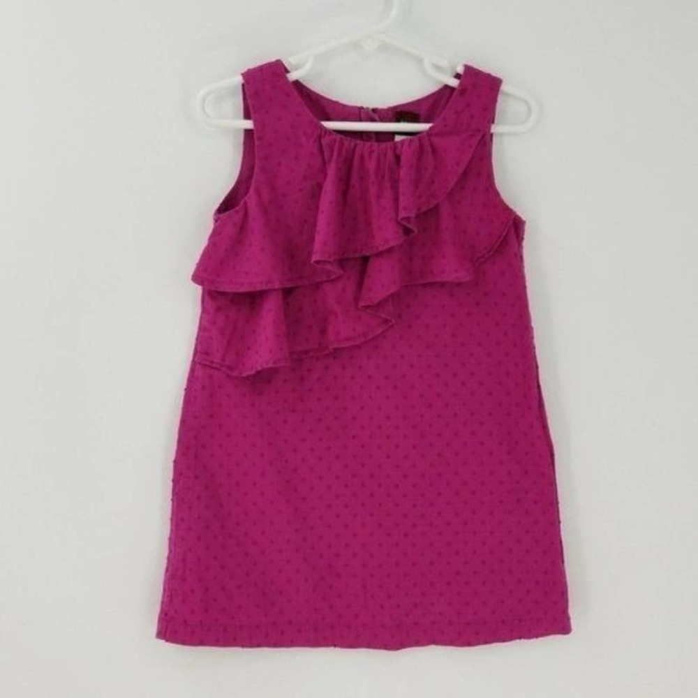 Tea Collection Asymmetrical Ruffle Front Sleeve less A-Line Dress 4T
